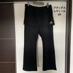 美品 ☆ アディダス　スコート付きジャージパンツ　OT 黒×ゴールド3本ライン