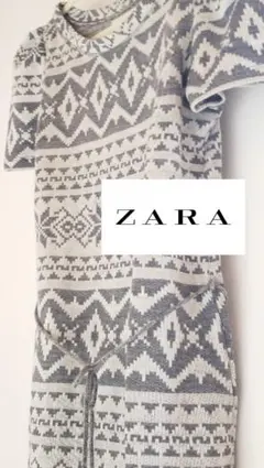 ZARA☆ジャガード ニットワンピ（ライトグレー）