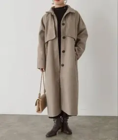 Thevon フェイクウールパイピングスタンドカラーコートのサムネイル