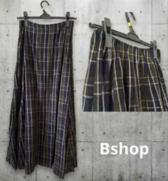 Bshop購入◆チェック リネンフレアロングスカート 38