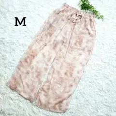 イージーパンツ　ウエストゴム　ピンク　M　とろみ素材　マーブル柄　夏　035