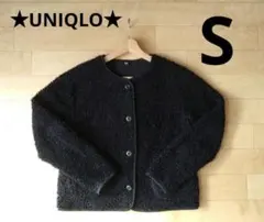UNIQLO☆ユニクロ☆ボアフリースクルーネックカーディガン☆ブラック☆S