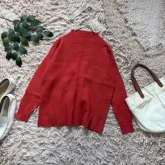 6492✾スタディオクリップ✾ハイネックリブニット【M】オレンジレッド/ゆったり