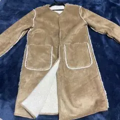 ベージュ ムートン風 ロングコート　裏起毛