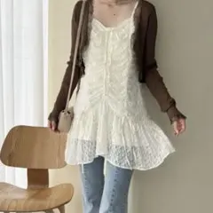 NICE CLAUP ドロストチュニックワンピース アイボリー