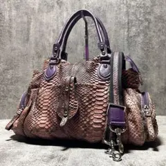 美品 パイソン 2way ハンドバッグ ショルダーバッグ 希少色 蛇革 ピンク