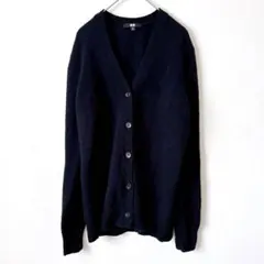 ユニクロ　カーディガン　ニット　毛100% ネイビー　XL 大きめ　羽織り　長袖