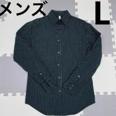 メンズ　黒と白のストライプ 長袖シャツ　Lサイズ