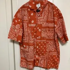 H&M ペイズリー柄 半袖シャツ オレンジ オーバーサイズメンズ美品のサムネイル