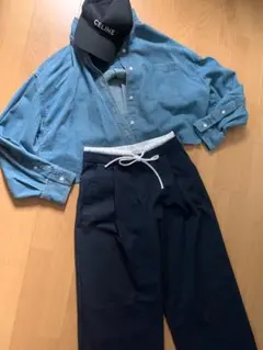 ZARA今季新作ストライプデザイン ワイドパンツ ネイビー
