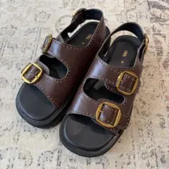 ZARA レザー　スタッズ付きバックルサンダル ブラウン 36 約23.5cmのサムネイル