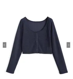 GRL リブクロップド丈シアーカーディガン ネイビー ru11232