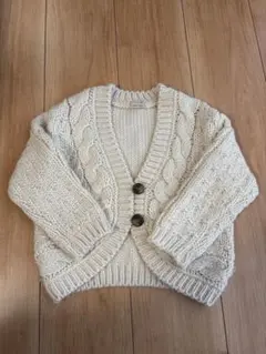 プティマイン　ケーブルニット　厚手カーディガン　Mサイズ