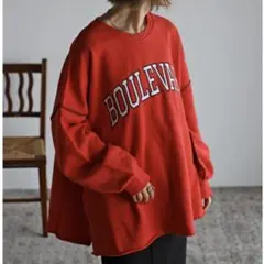 ボンジュールサガン ビッグ刺繍ロゴスウェット 赤 ビンテージ オーバーサイズ