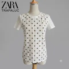 ZARA レース 半袖トップス ドット柄 透かし編み S ホワイト ポルトガル製のサムネイル