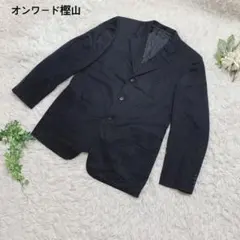 オンワード樫山　テーラードジャケット　スーツ　日本製　ウール混　ストライプ　黒