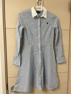 【ラルフローレン】女の子 上品水色ストライプワンピース襟付き