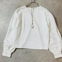 レトロガール ボリュームスリーブ カットソー 白 F 清楚系 プルオーバー