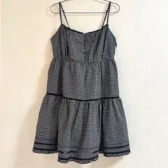 Heather レースフリルキャミミニワンピース チェック ブラックのサムネイル