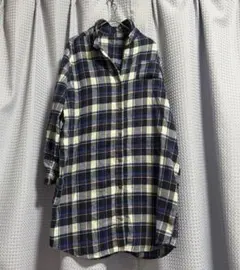 チェックシャツ ネルシャツ 長袖 ブルー系 Mサイズ 起毛素材 カジュアル