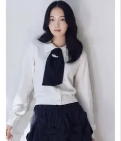 snidel タイ付きビジューカーディガン ホワイト