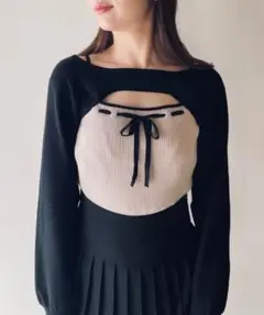 NOMAE oneway バイカラーリボンショートレイヤードニット