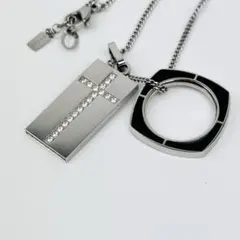 CARAZ カラズ 十字架と円形ペンダント ネックレス　シルバー　ストーン