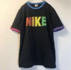 ナイキ　NIKE 黒　マルチ　カラー　ロゴ　リンガー　Tシャツ　半袖　古着