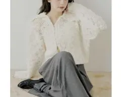 Chico チコ ローゲージアシメジップルーズニット アイボリー 白