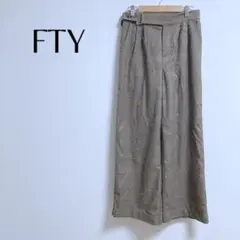 471【FTY】飾ベルト付きチェック柄ワイドパンツ／40／グレー／体型カバー