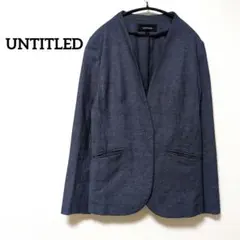11-1【アンタイトル】◎日本製◎リネン混ノーカラージャケット　ネイビー