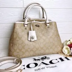 極美品☆COACHコーチ 2wayショルダーバッグ ベージュ レザー ビジネス