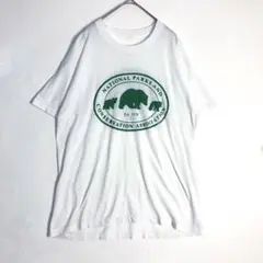 3520　90s　シングルステッチ　クマ　アニマルT　半袖　Tシャツ　白
