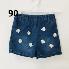 petit main プティマイン フラワー デニムショートパンツ 女の子 90