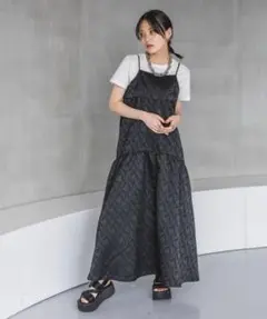 ジャガード キャミワンピース ブラック　ジーナシス