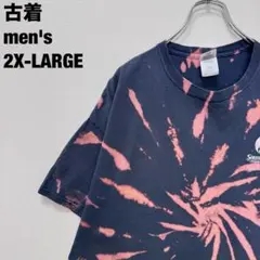 GILDAN Tシャツ 企業ロゴ バックプリント ブリーチ タイダイ紺2XL古着