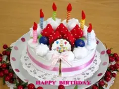 フェルト　ままごと　お誕生日苺ホールケーキ ろうそく６本 出産祝　誕生祝のサムネイル