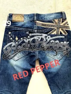 希少✨レッドペッパー　ダメージ加工ロゴ刺繍デニム　yk2