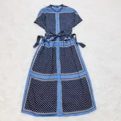 人気　ZARA ペイズリー柄 シャツワンピース ウエストリボン ブルー