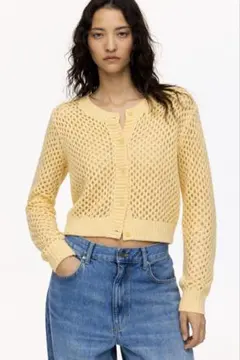 【H&M】メッシュ編み ニットイエローカーディガン Sサイズ