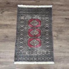 手織り パキスタン絨毯 ボハラ柄 玄関マット ペールグリーン 幾何学