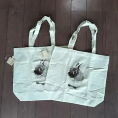 ウサギイラスト 生成り コットン エコバッグ 2個セット