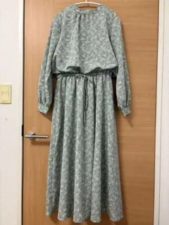 【GLACIER】　フラワープリント　グリーン マキシワンピース