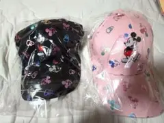 ミッキーマウス キャップ 黒とピンク セット
