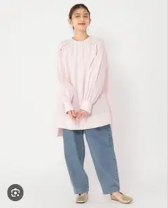 studio CLIP スタンドギャザーブラウス シャツ 長袖 ピンクフレア