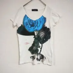 【ブラックエディション】青いバラプリント 半袖Tシャツ スパンコール付き