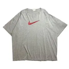 90s NIKE 赤スウォッシュ ワンポイントロゴ グレーTシャツ XXLサイズ