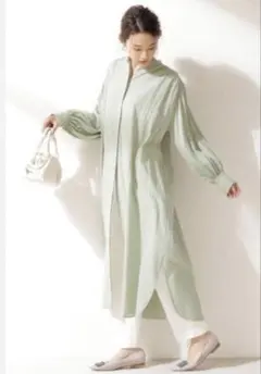 【ナノユニバース】 くすみカラー シャツワンピース ボリューム袖 サイズ38