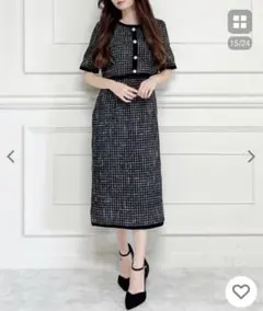 配色ツイードワンピース