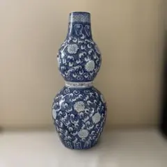 （訳あり）　大花瓶　二重瓢箪型　染付　青花　青白磁　インテリア